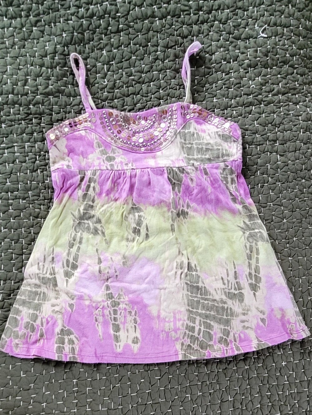 Justice Purple Tie-Dye Beaded Spaghetti Strap Tank-Girls Size 12